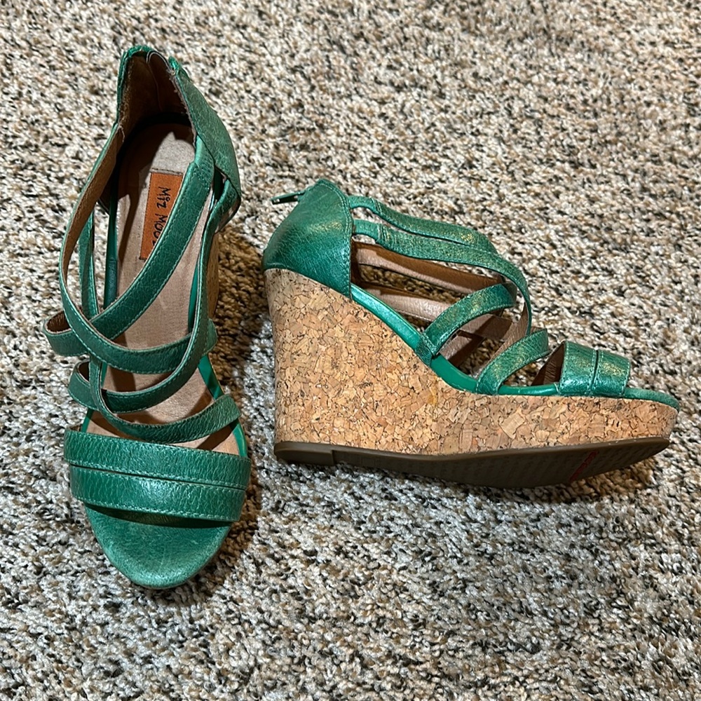 Green Strappy Cork Wedges